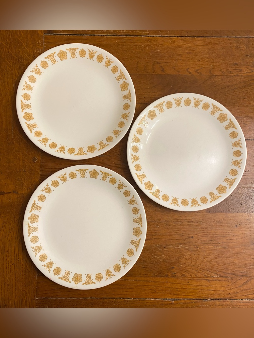 3 VTG Corning Corelle Gold Butterfly 8 1/2" Lunch Salad Plates USA